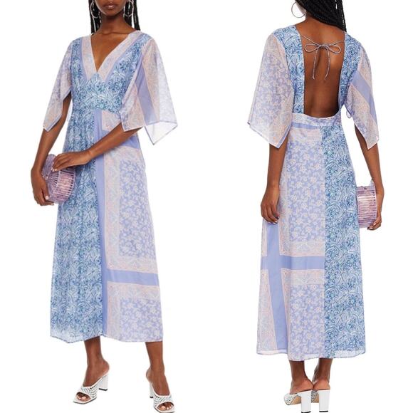 Antik Batik Dresses & Skirts - ANTIK BATIK Iloni Open Back Dress Womens Small Cotton Silk Printed Midi V-neck